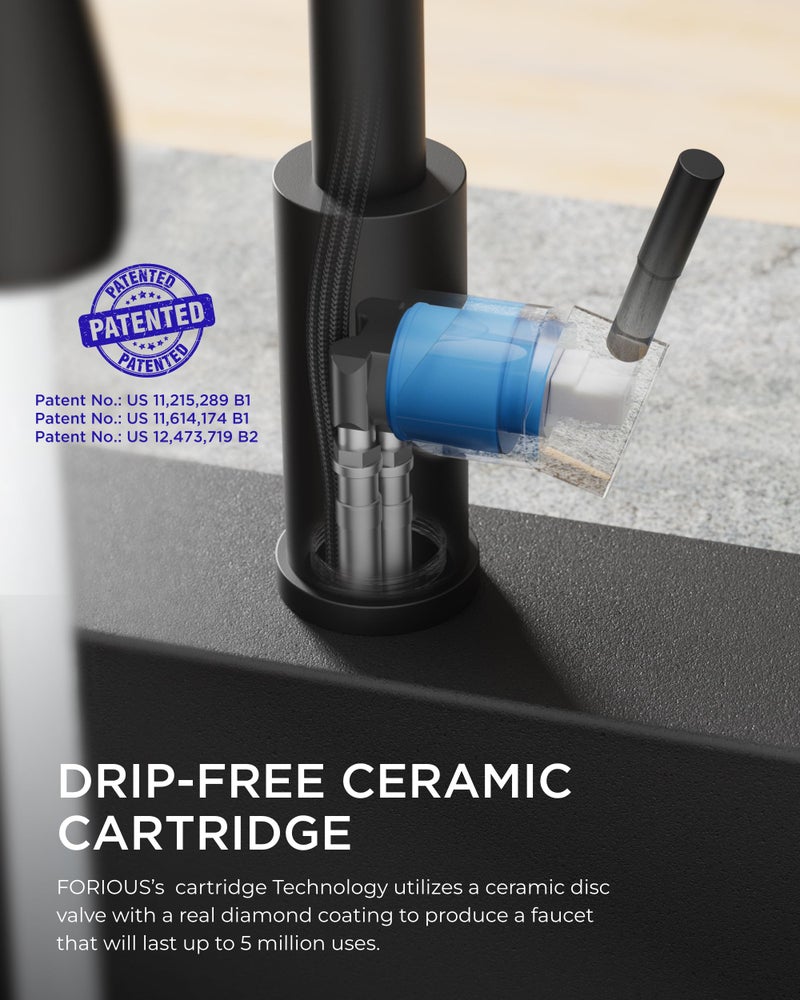 FORIOUS Black Kitchen Faucet with Pull Down Sprayer, High Arc Single Handle Classic Stainless Steel Sink Faucet 1 or 3 Hole, Suitable for Farmhouse Camper Laundry Rv Bar - Image 5